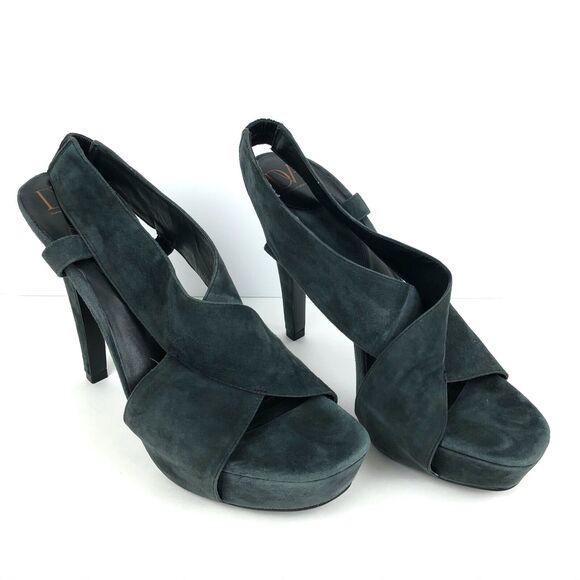 DVF Diane Von Furstenberg Zia Platform Sandals Gray Heels Suede Sz 9.5 Shoes - Picture 2 of 7
